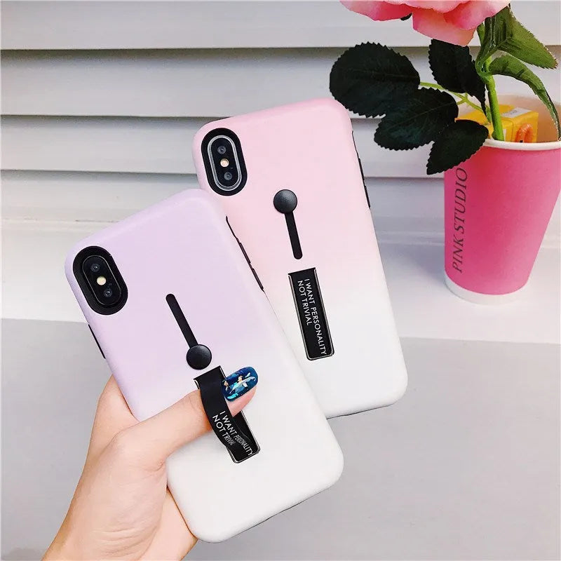 Candy double colour TPU ring stand case for iPhone X 8 7 6 6s Plus - shockproof protective back cover in yellow