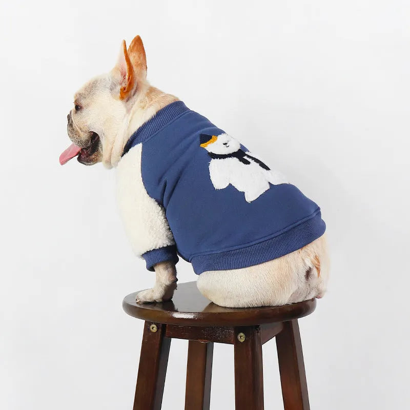 Dark blue fleece-lined cotton pet clothes for dogs and cats in winter