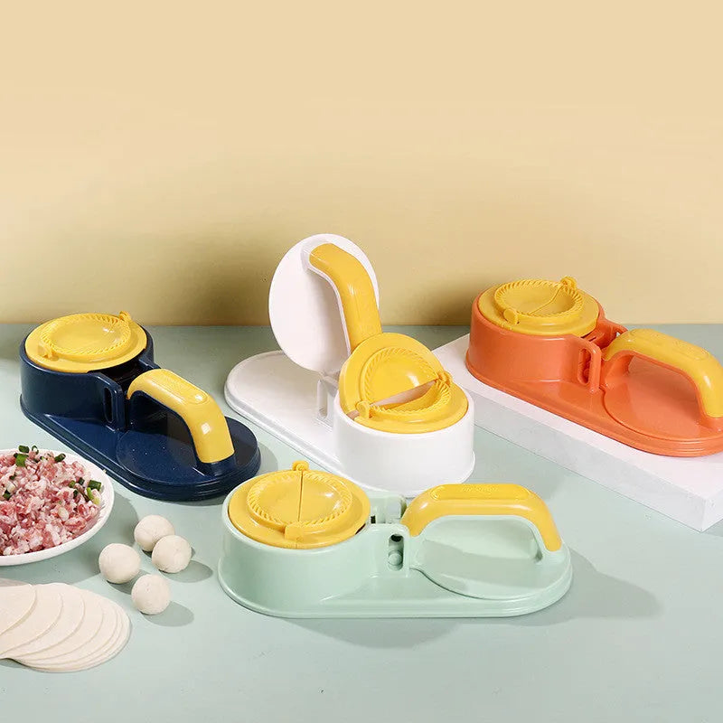 Plastic dumpling wrapper press machine 25.5x11.5x6.5cm in fresh green colour on kitchen counter