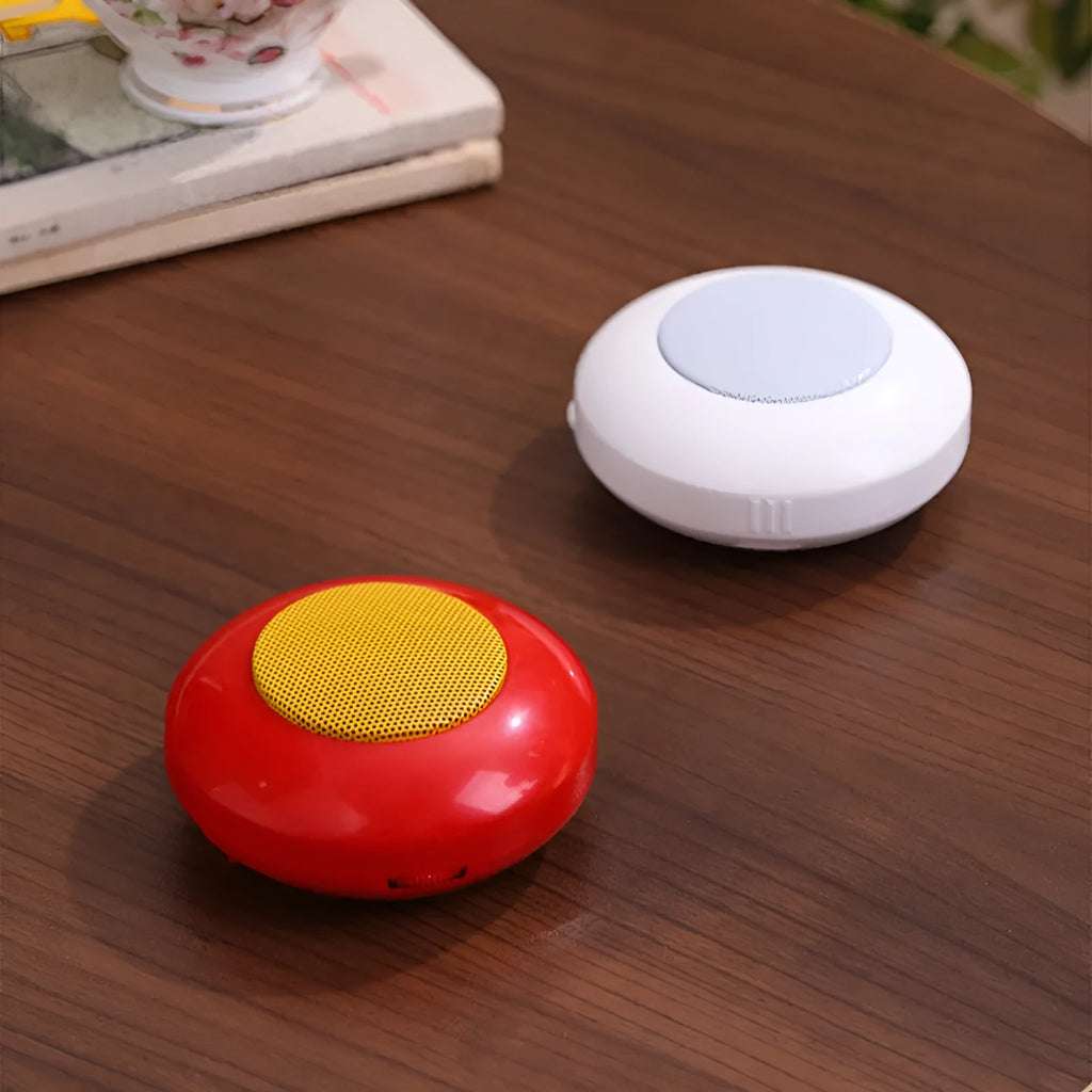 Mini Super Loud HD Music Machine Player in red and white with card slot and button controls