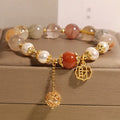 Women's crystal pearl bracelet with colourful hair crystal pearls and Chinese character Cai decoration