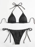 Women's khaki gold bandage bikini swimsuit with split hip detail on the briefs.
