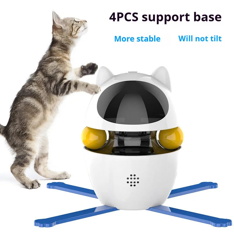 Automatic rotating electronic cat toy with feather teaser on an elastic rope, suitable for indoor cats
