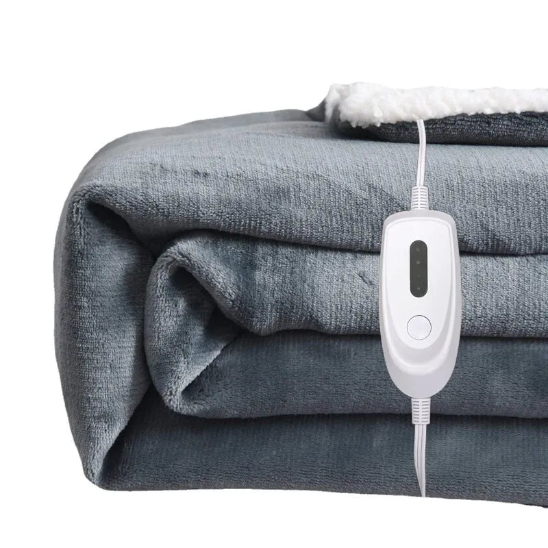USB electric heating blanket in grey, brown or white colours showing flannel fabric texture
