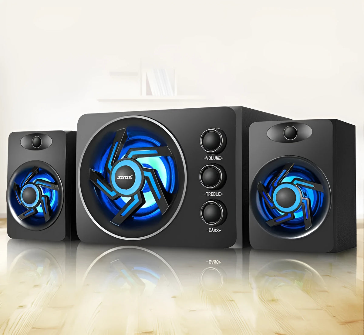 SADA D-209 Mini Bluetooth Speaker – small wooden computer speaker with 2.1 channels, black colour option