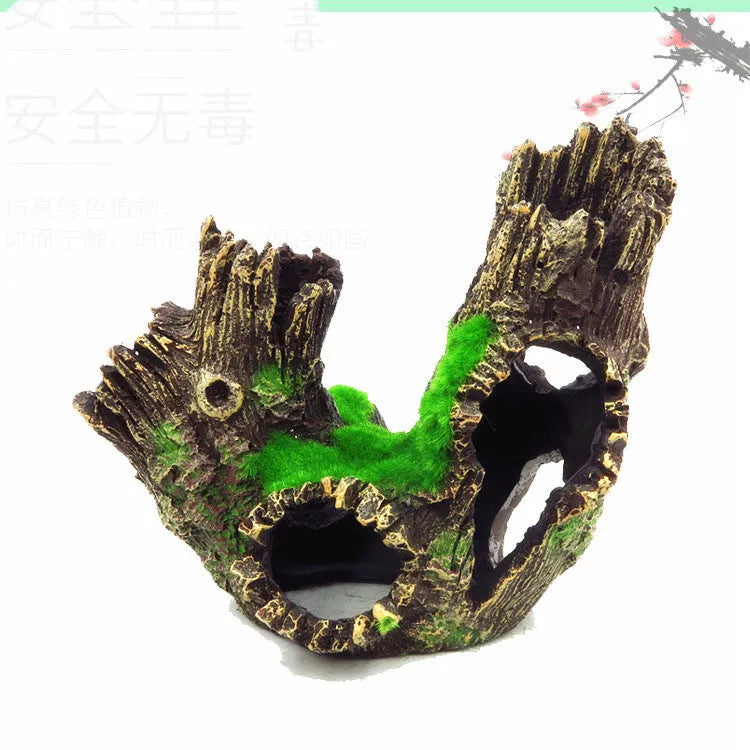 Medium synthetic resin aquarium shrimp cave house with branch design for shelter and landscaping