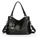 Retro large capacity soft PU stitching handbag in black with horizontal square shape and sandwich pocket
