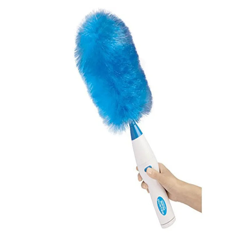 Blue electric dust cleaner with electrostatic bristles, 2 duster heads, for ceiling fans and blinds