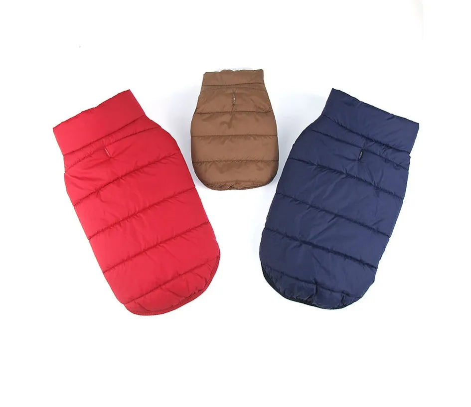 Cotton dog vest for small to medium dogs in red, blue, and brown colours