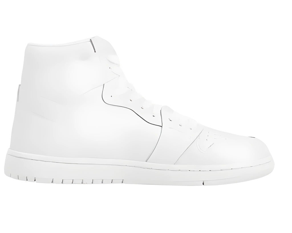 White high-top lace-up basketball shoes with artificial PU upper and rubber sole, sizes 36-45