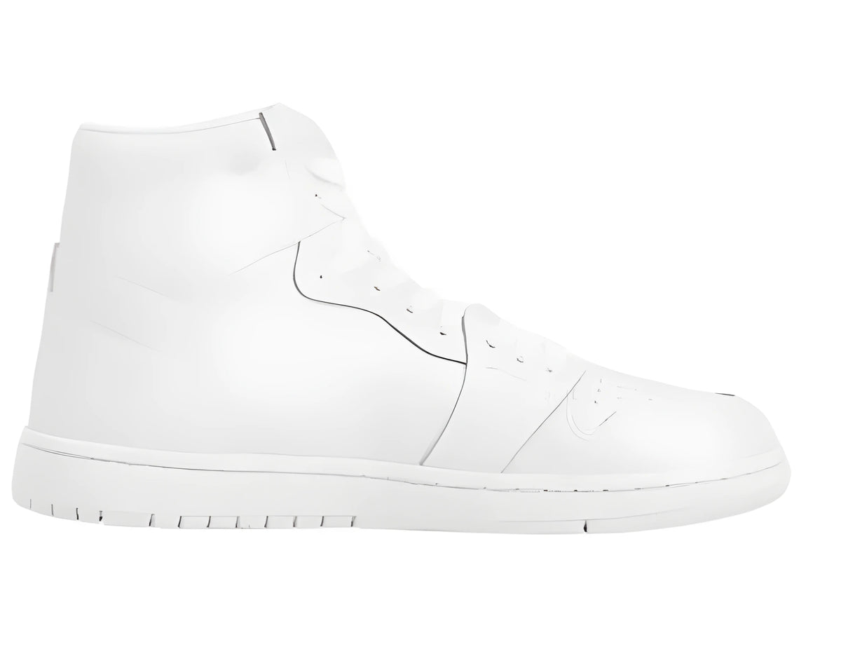 White high-top lace-up basketball shoes with artificial PU upper and rubber sole, sizes 36-45
