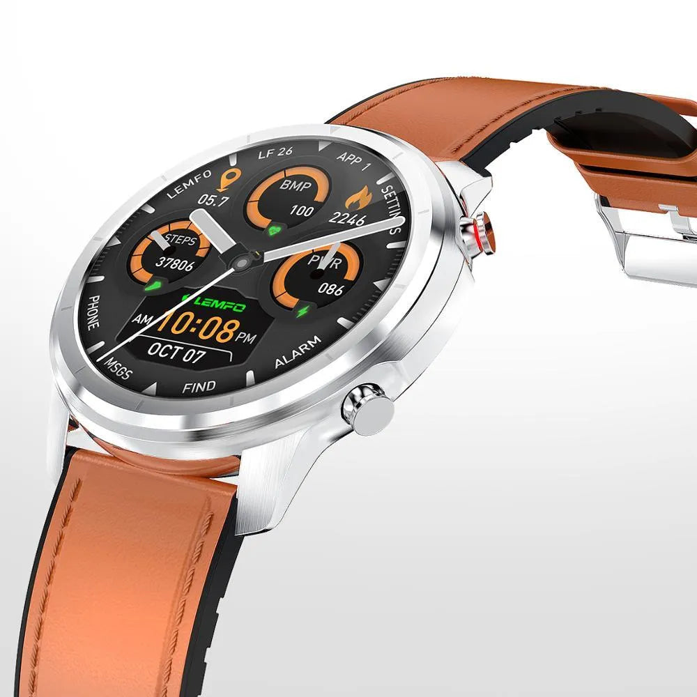 LEMFO LF26 smart bracelet with 1.3-inch screen showing display, touch controls and physical buttons