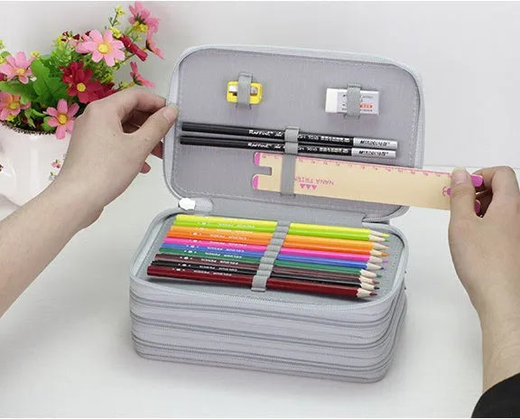 Secret Garden Art Oxford cloth pencil case in black, showing zipped closure and compact rectangular shape for 48 or 72 colour pencils