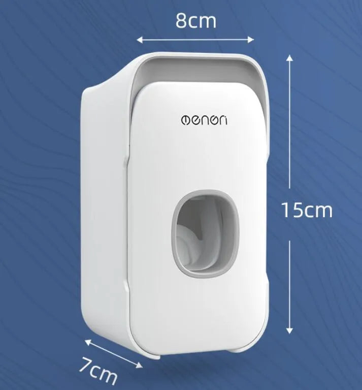Automatic wall-mounted toothpaste dispenser in blue, grey, or pink colours