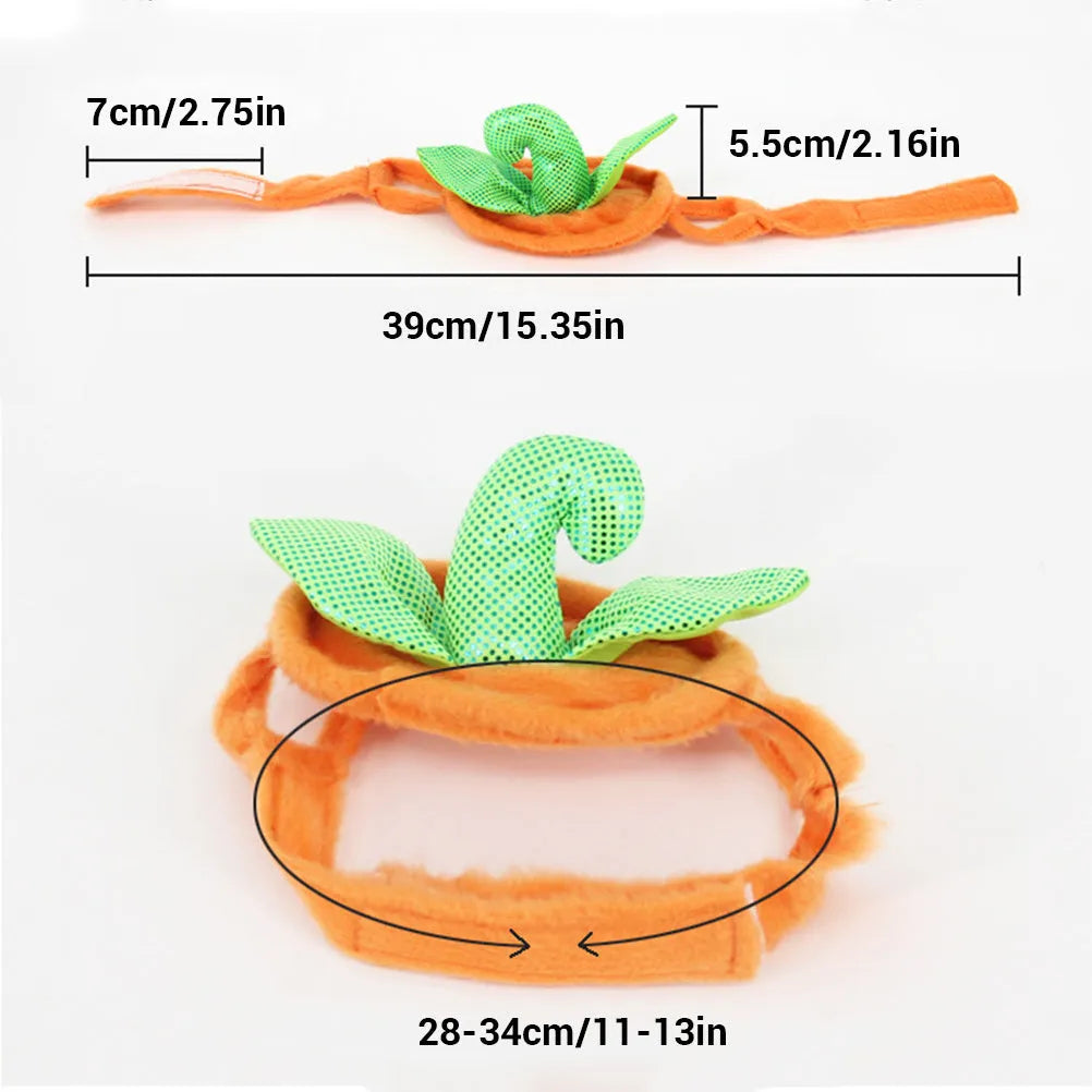 Yellow pumpkin-shaped pet costume with green leaf decoration for cats and small dogs