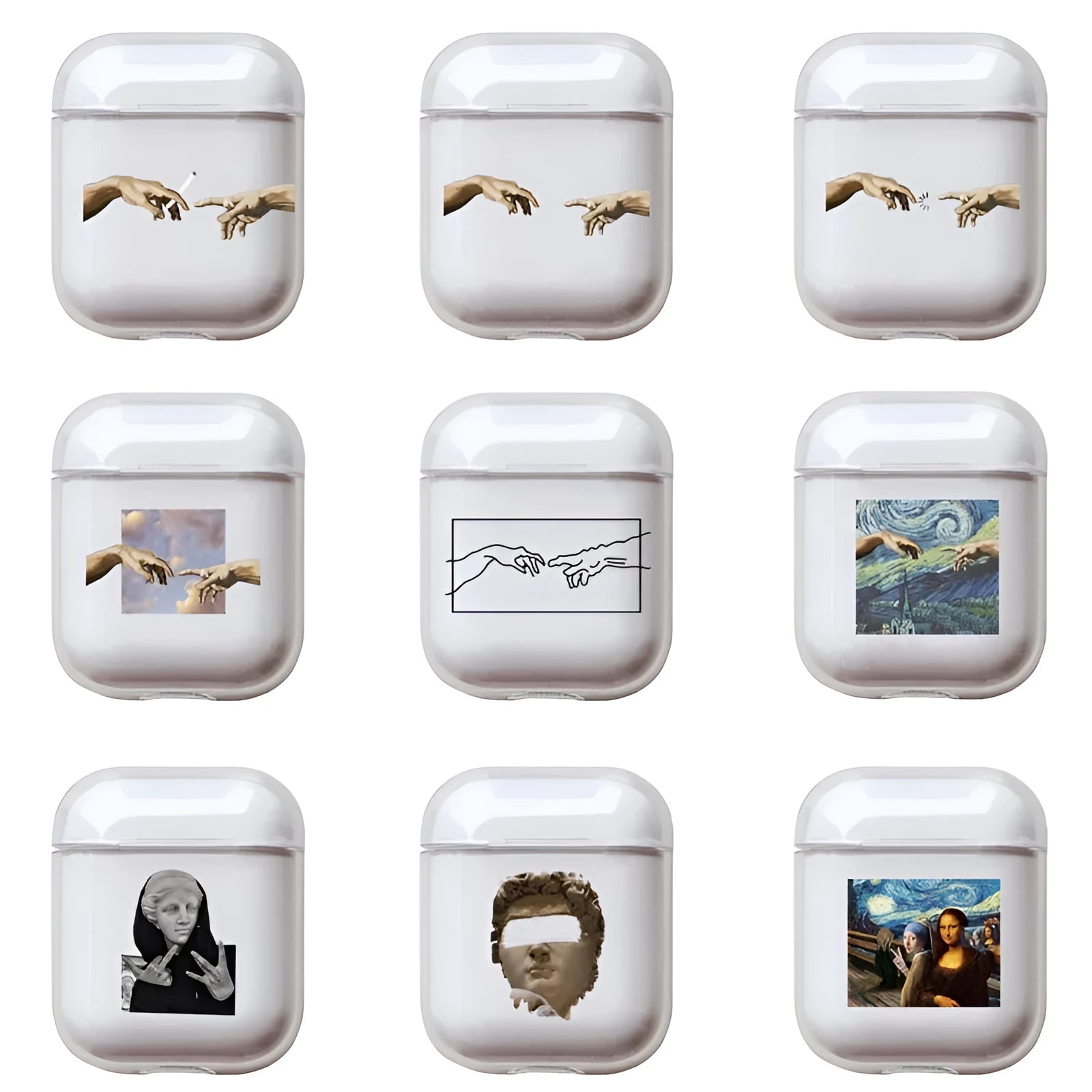 Transparent plastic protective cover for Apple AirPods charging case showing compatibility with AirPods and AirPods Pro