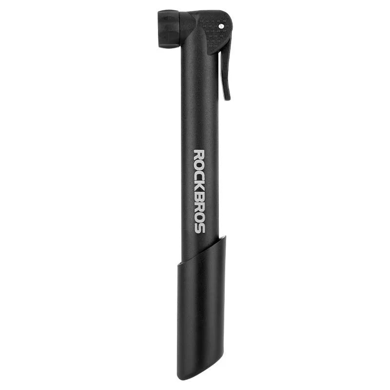 Portable mini bicycle tire inflator hand pump in black plastic, with valve nozzle, 80 PSI