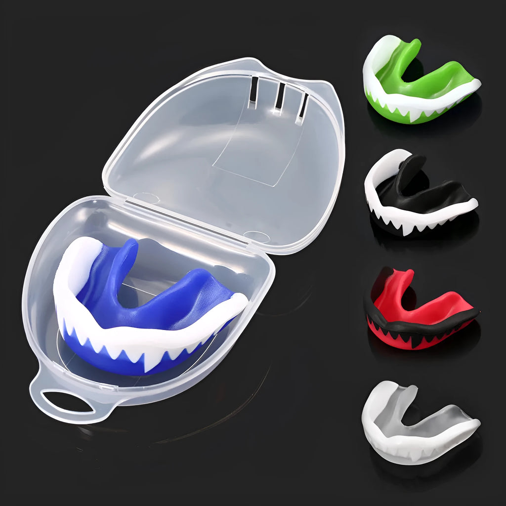 Adult food grade EVA mouth guard for boxing, muay and karate with transparent carry box, 6.5 x 4.6cm