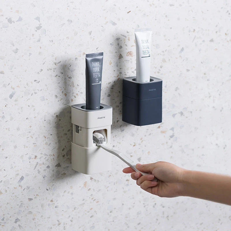 Wall-mounted automatic toothpaste dispenser with self-adhesive, dustproof design for convenient, mess-free oral care