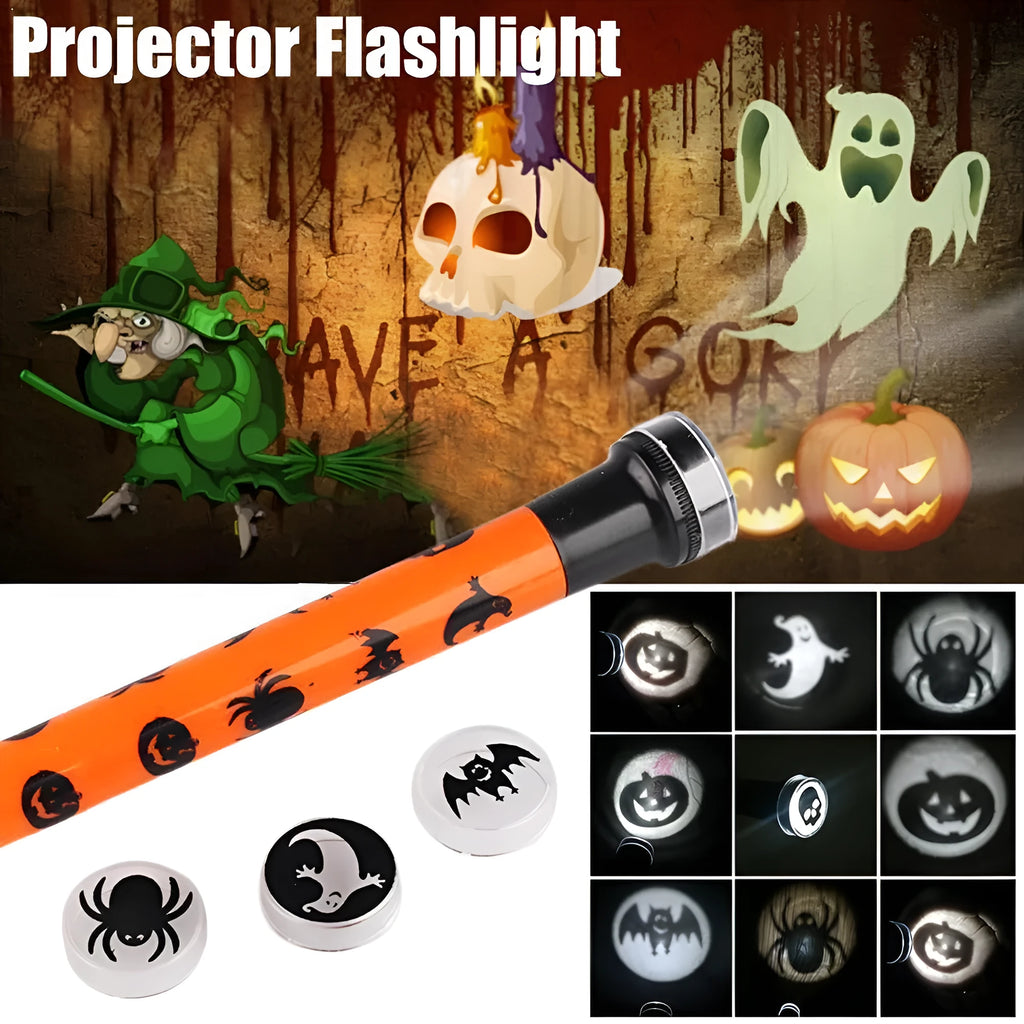 Orange metal pumpkin skull flashlight small projection lamp for Halloween