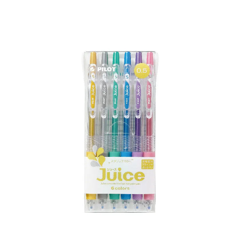 Baiguole 0.5mm gel pen in metallic gold, silver, blue, red, pink, and green colours, length 143mm.