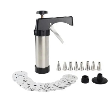 Stainless steel biscuit press cookie machine with 13 moulds and 8 nozzles in a gift box