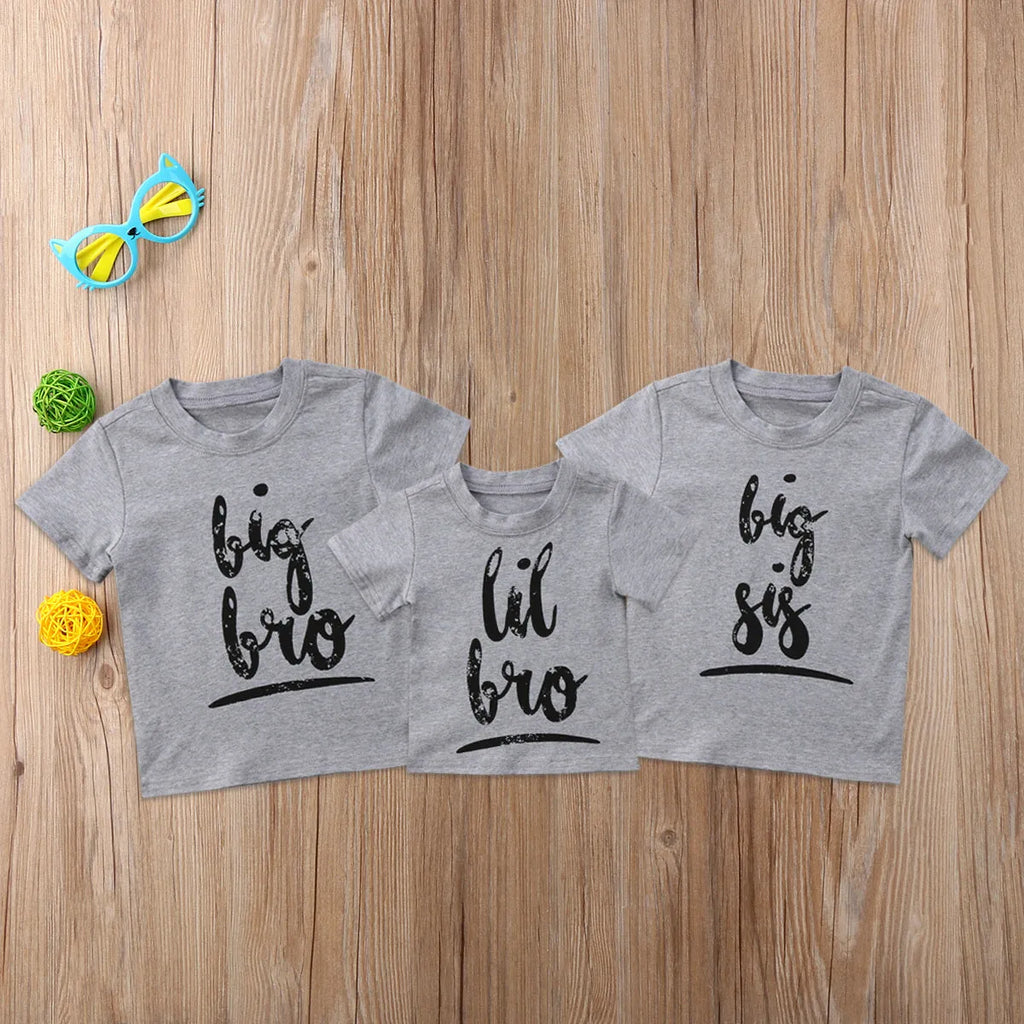 Grey cotton printed t-shirt showing size options from 60cm to 140cm on a size chart