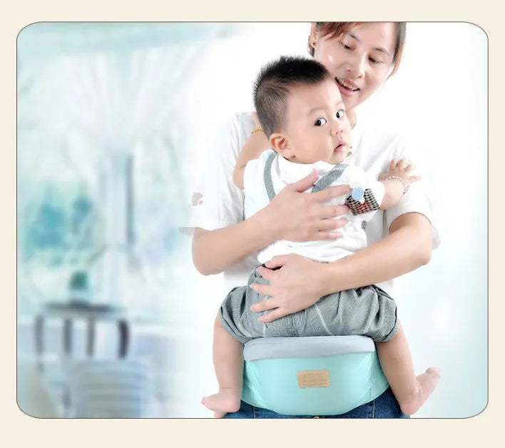 Baby sling waist seat with anti-sliding slope and 15mm shock absorption cushion in blue colour