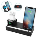 Black eight-in-one wireless charging station with bracket design showing five USB ports and wireless charging pad
