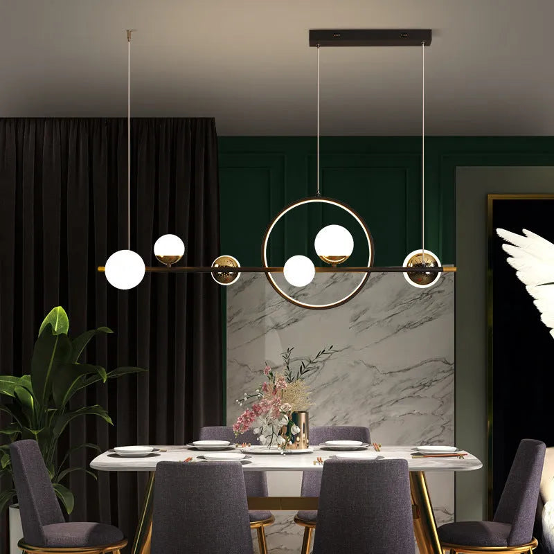 Nordic creative long chandelier 112cm width 6-light iron acrylic silica gel ceiling light for dining room