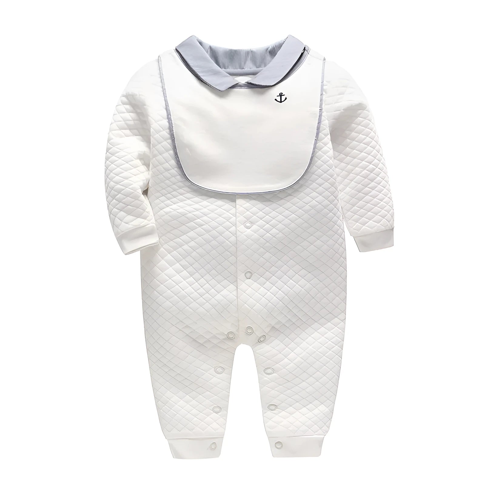 White long-sleeved cotton baby gentleman romper for spring and autumn wear