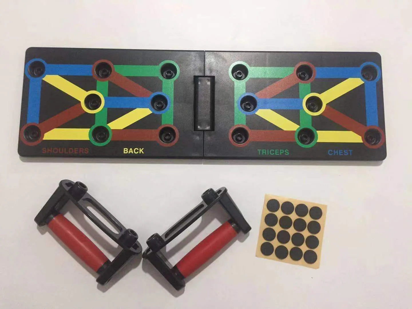 Yunmai black push up stand with two armrests and main board on a wooden floor