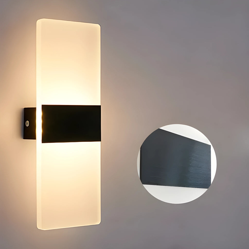 Modern rectangular acrylic LED wall lamp in silver finish measuring 27cm by 10cm