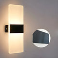 Modern rectangular acrylic LED wall lamp in silver finish measuring 27cm by 10cm