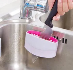 Creative cutlery design kitchen cleaning brush with suction cup in blue, green or pink colour options