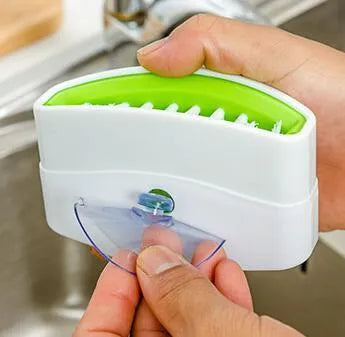 Creative cutlery design kitchen cleaning brush with suction cup in blue, green or pink colour options