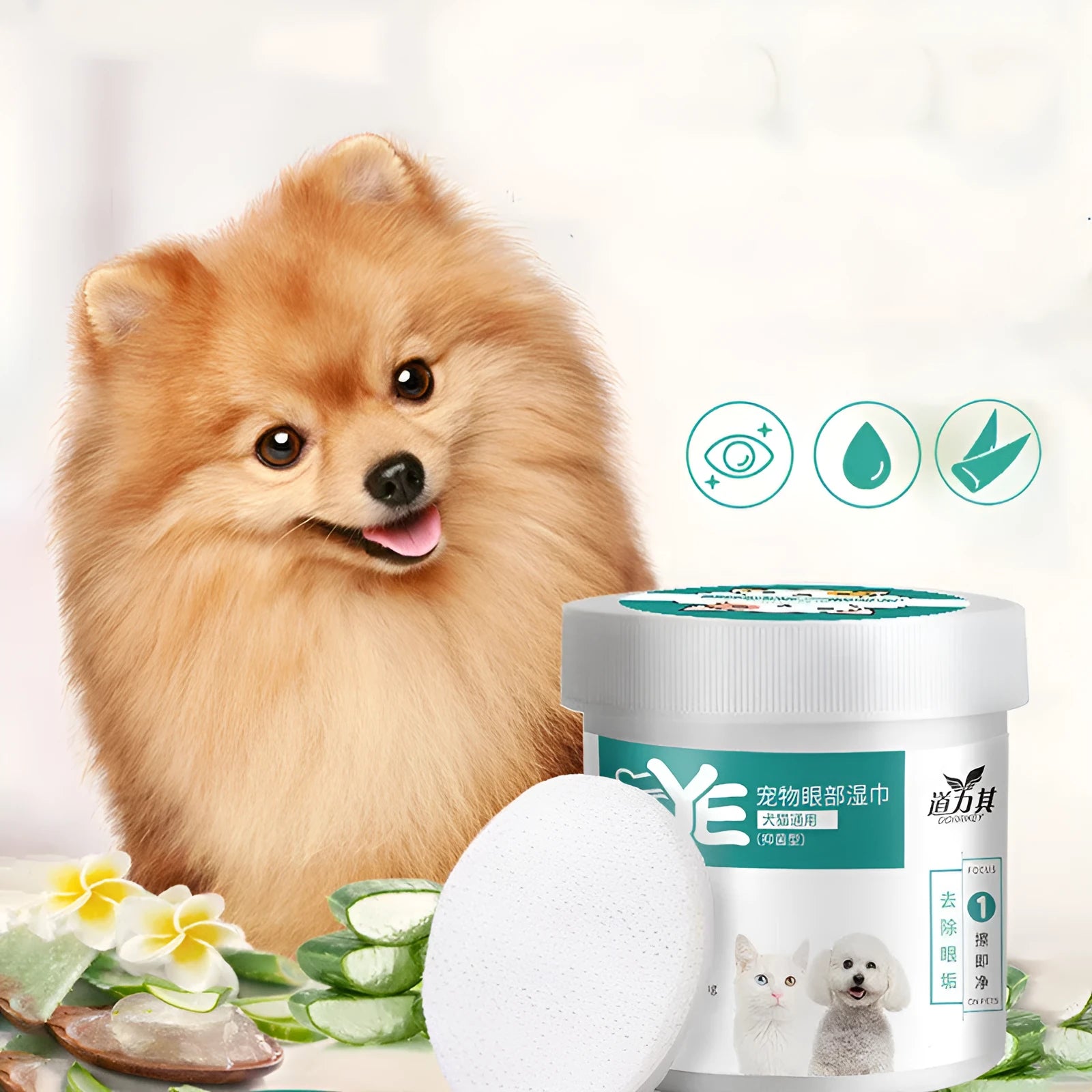 130-piece pack of pet eye wipes for dog and cat tear stain removal and eye cleaning