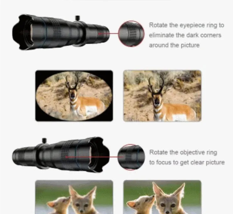 High power portable outdoor glasses with 36x optical zoom monocular and miniature tripod in black