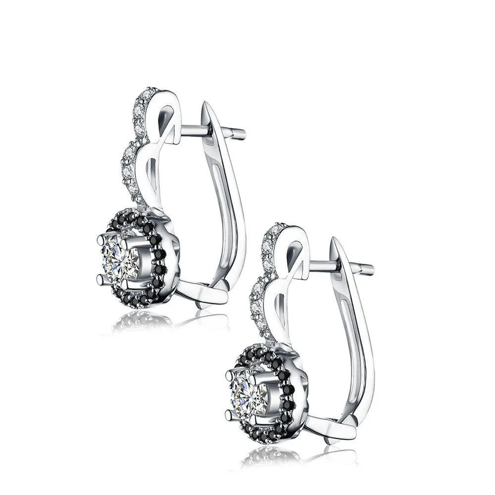 Ladies S925 sterling silver earrings with white geometric design and zircon inlay, 5g precious metal weight