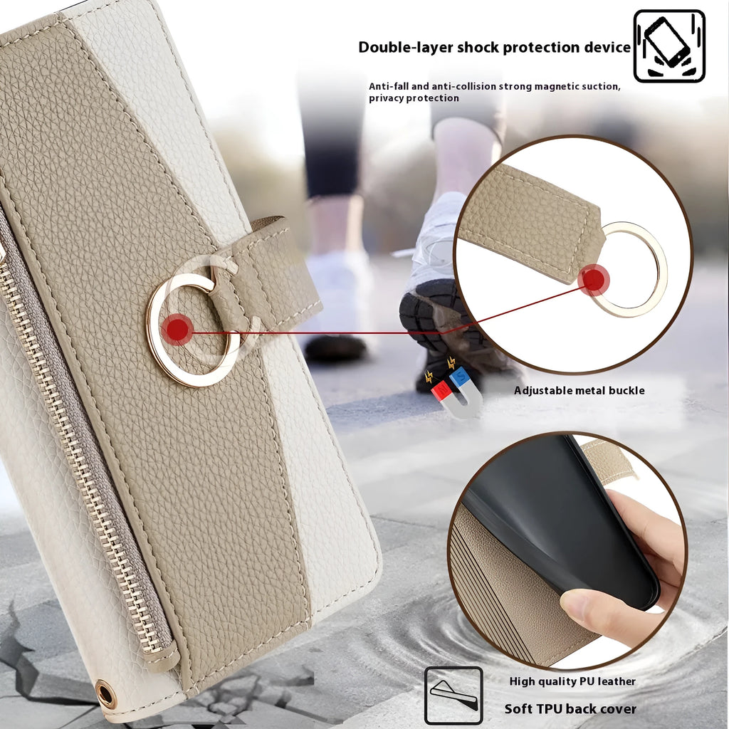 Handmade PU TPU phone shell for Apple iPhone with lanyard bracket and card slot, gray colour