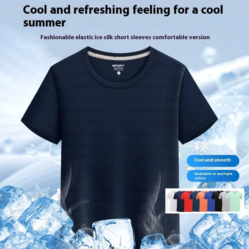 Crystal Silk round neck T-shirt in solid colour with quick-drying spandex fabric for leisure wear