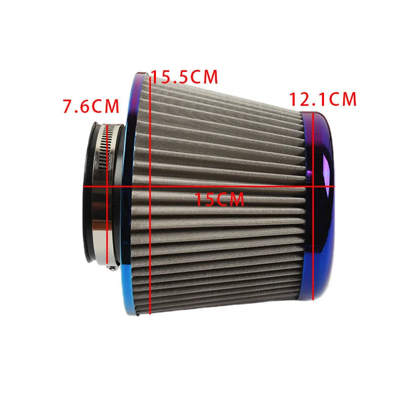Baked blue stainless steel universal large flow mushroom head air filter with clamp on aluminium alloy body