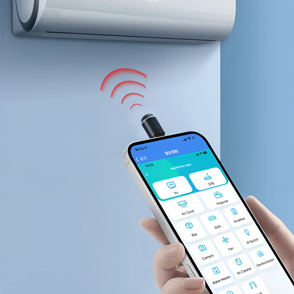 Compact black infrared emitter for smartphone with Lightning, USB-C, and Micro-USB interface options