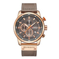 Men's quartz chronograph watch with black dial, leather strap, and titanium pin buckle 47mm waterproof