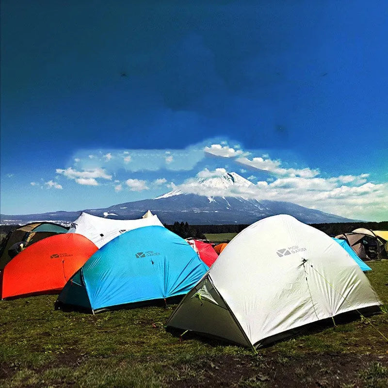 MU Gaodi New Double Qingqi 2 waterproof camping tent with aluminium poles, available in multiple colours.