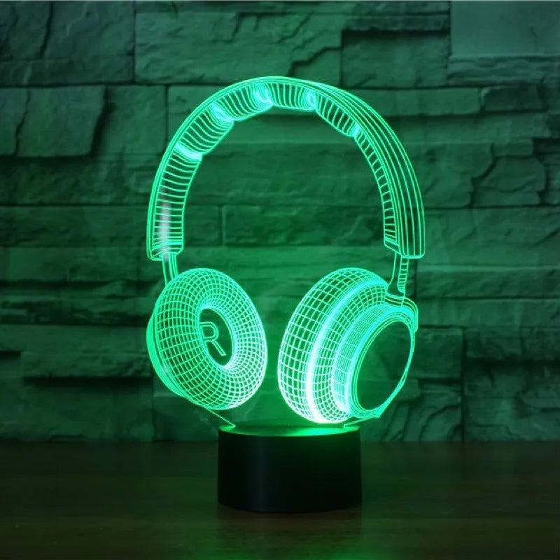 Stereo earphone illusion decorative table lamp with acrylic lampshade and LED light
