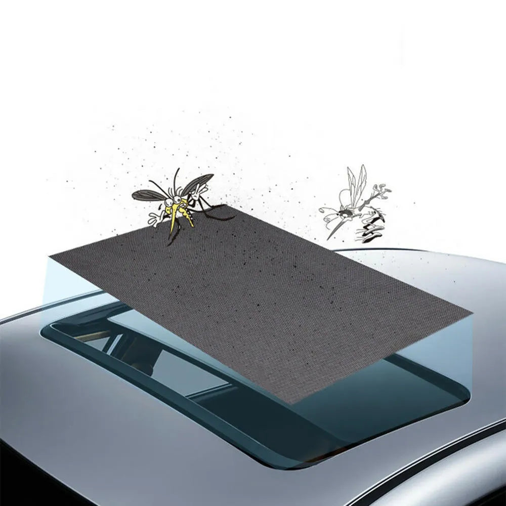Black car sunroof sunshade, 95cm by 55cm, with silver coating and magnetic hardware for vehicle skylight.