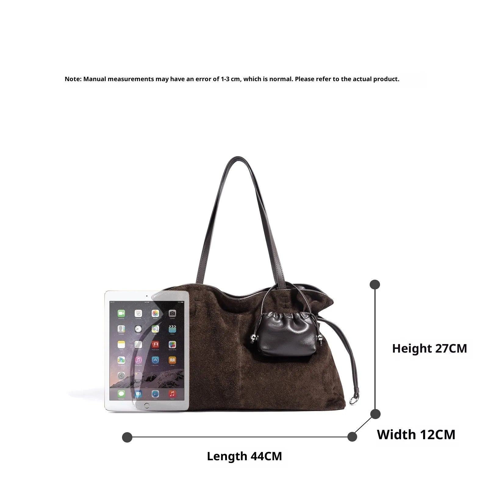 Cortical women's spliced casual crossbody bag in brown genuine suede leather with patchwork detail and crossbody strap