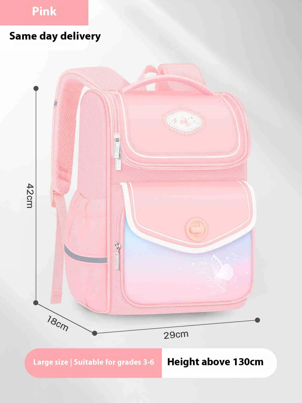 Girls' schoolbag in pink, purple or green Oxford cloth with large capacity for primary school years 1-6