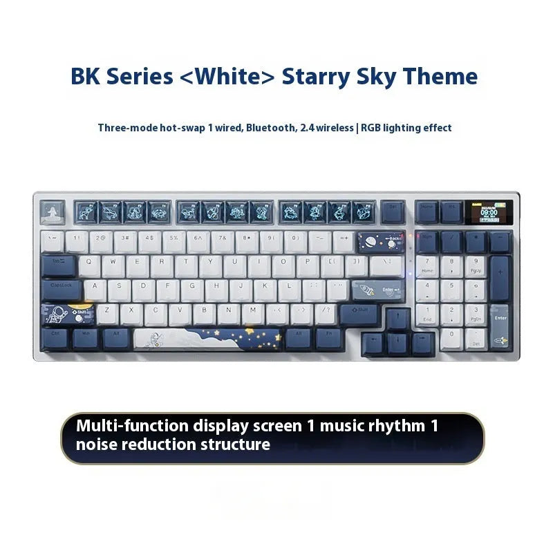 Wireless mechanical keyboard with three-mode Bluetooth, RGB backlight, and hot-swappable switches